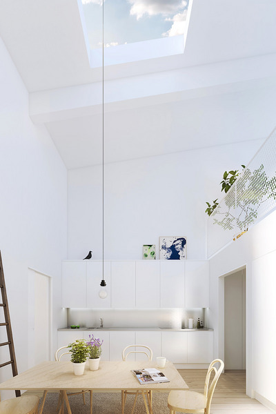 ダイニング,吹き抜け,天窓